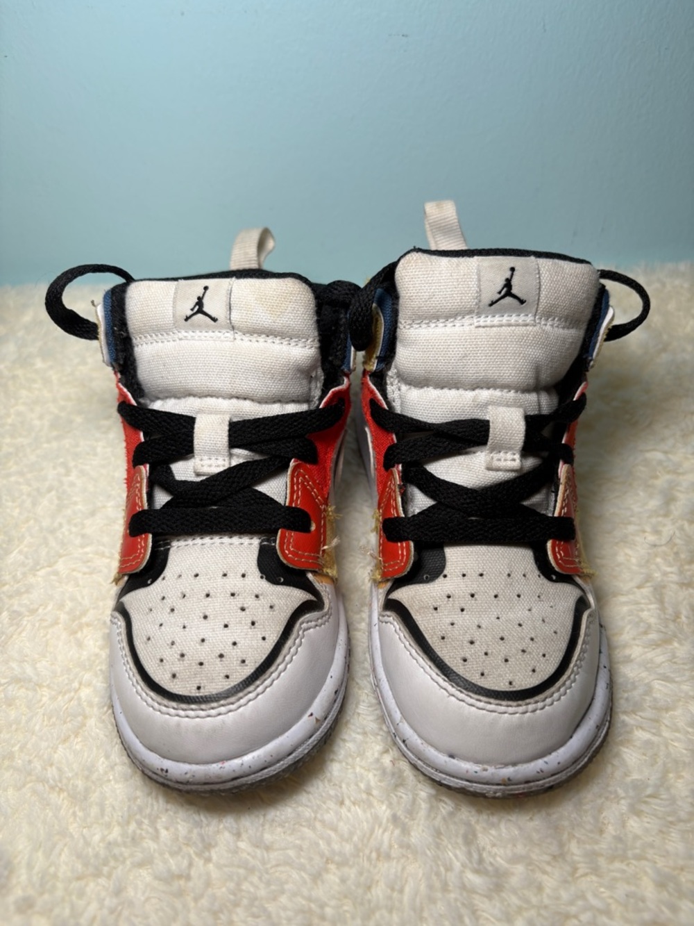 Jordan Kids' High-Top Sneakers in White, Black & Red